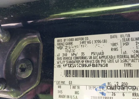 2018 Ford F-150 Xlt z USA, uszkodzony, nr VIN 1FTEW1EB9JFB87838